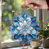 Blue Mandala Acrylic Suncatcher, Stained Glass Style Lotus Window Art, Spiritual Home Decor, Boho Gift for Meditation and Relaxation